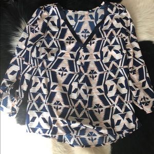 Ezra boutique Aztec blouse navy white and orange